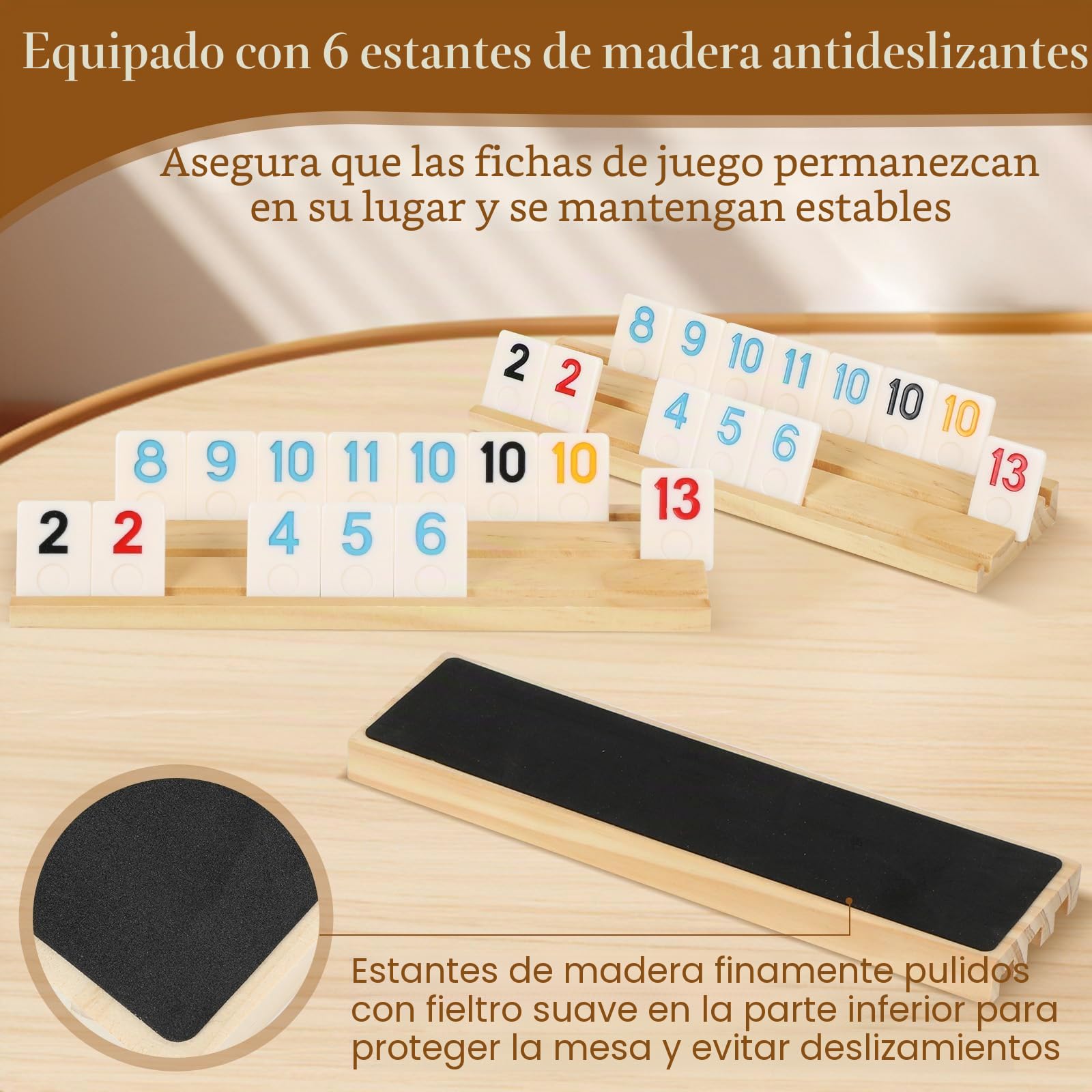 Soopotay Juego de Rummy para 6 Jugadores, 160 Azulejos de Melamina, 6 Soportes de Madera, Funda Portátil de, Bolsa con Cordón, Juegos de Mesa para Adultos/Viajes, Rellenos de Cesta de Pascua
