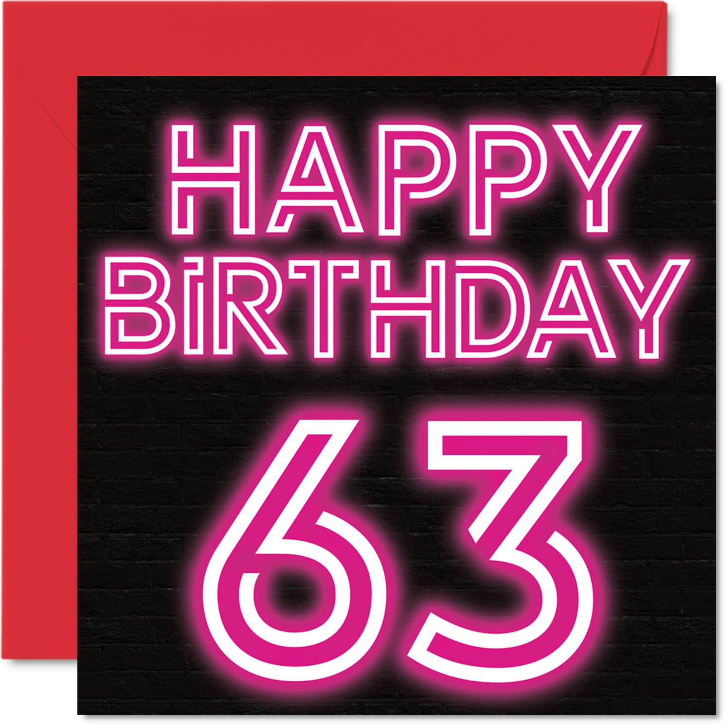 Fun 63rd Birthday Cards for Men Woman - Neon Glow - Happy Birthday Card for Dad Mum Grandad Nanny Grandma Gran Uncle Auntie Cousin, 145mm Greeting Cards, 63rd Card