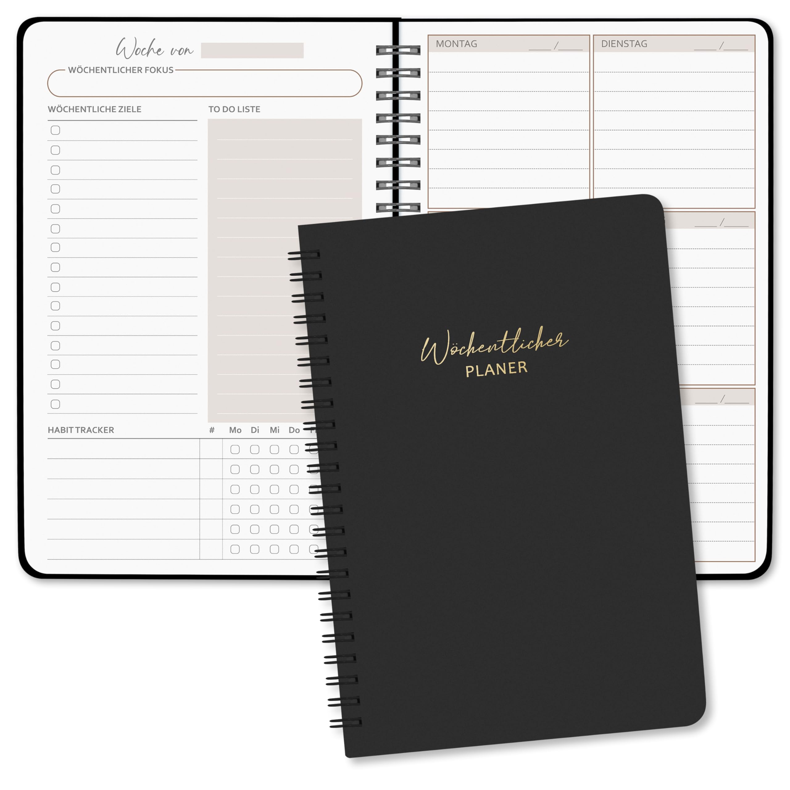 BIROYAL Undated Weekly Planner A5 Weekly Diary with To-Do List, Large Note Field, 52 Sheets Diary in German Ring Binder with Hard Cover Planner Black-image-25