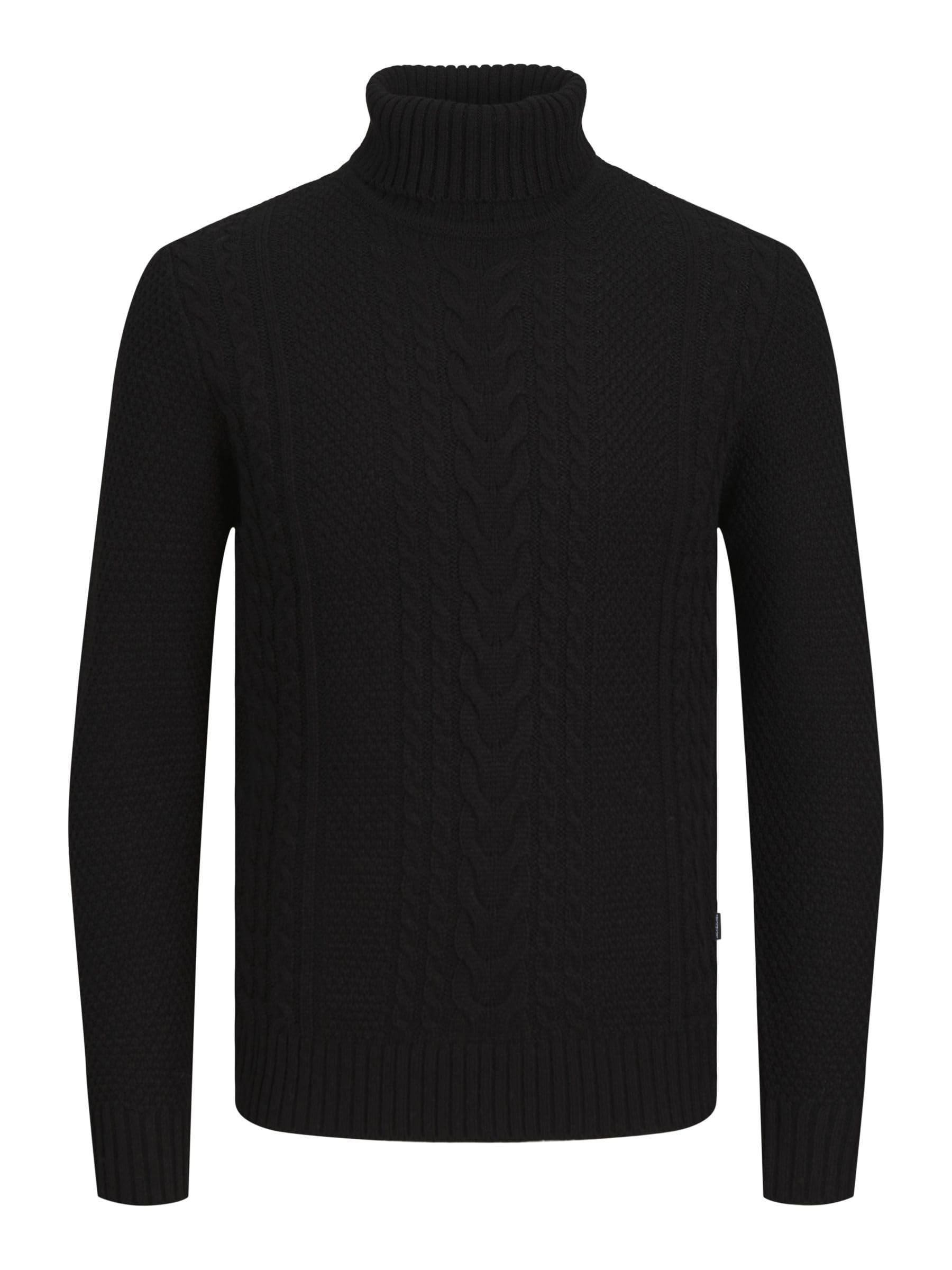 JACK & JONES Male Turtleneck Pullover Plain Turtleneck Sweater, Black, S