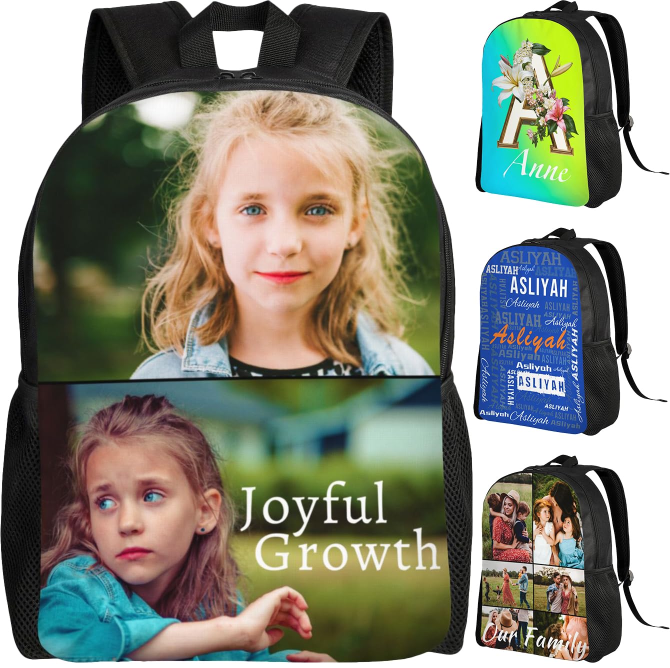 Boneker Custom Backpack Personalized Backpack with 1-9 Photo Customize Your Image Text Name Logo Waterproof Laptop Bag (2 Photos)