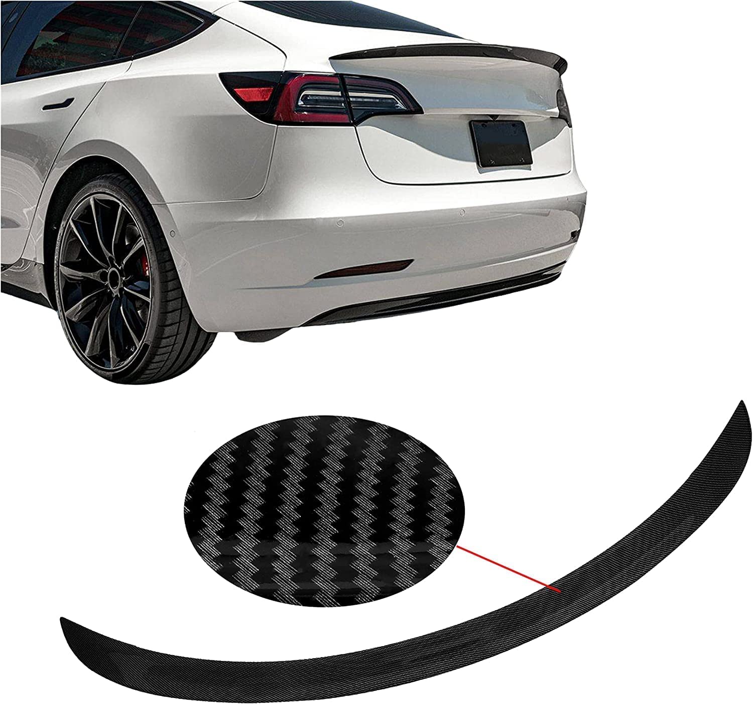 Photo 1 of Kojem Rear Trunk Spoiler Wing Lip Compatible with 2017-2023 Tesla Model 3 Rear Tail Wing Trunk Lid (Carbon Fiber Style)