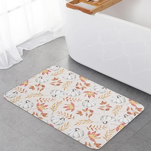 Fall Front Door Mat Orange Maple Leaves and Pumpkin Burlap Texture Entrance Doormat Non-Slip Door Rug Washable Indoor Outdoor Floor Mat for Entry