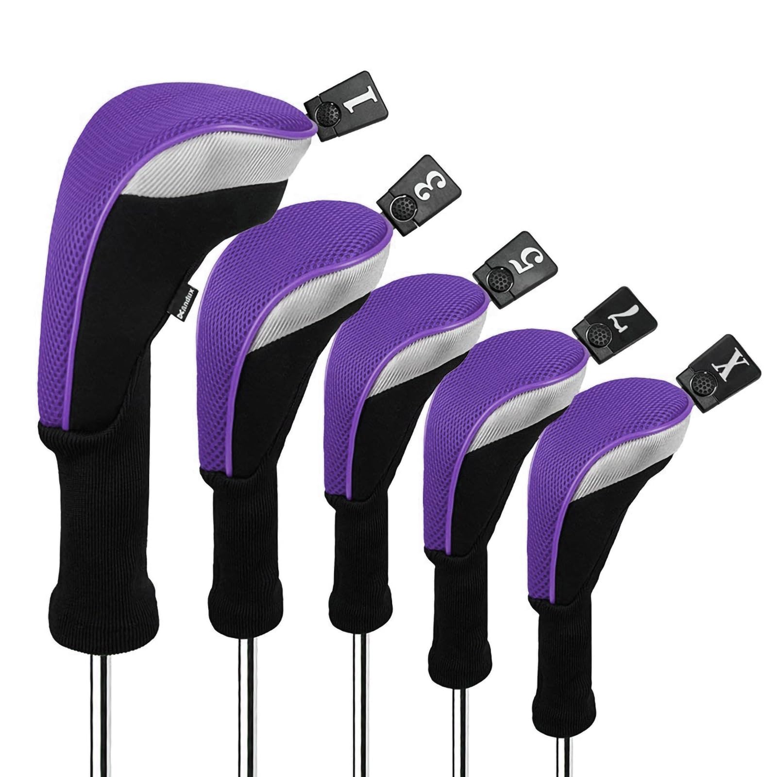 Andux 5pcs/Set Golf 460cc Driver Fairway Wood Club Head Covers Long Neck Replaceable No. Tags