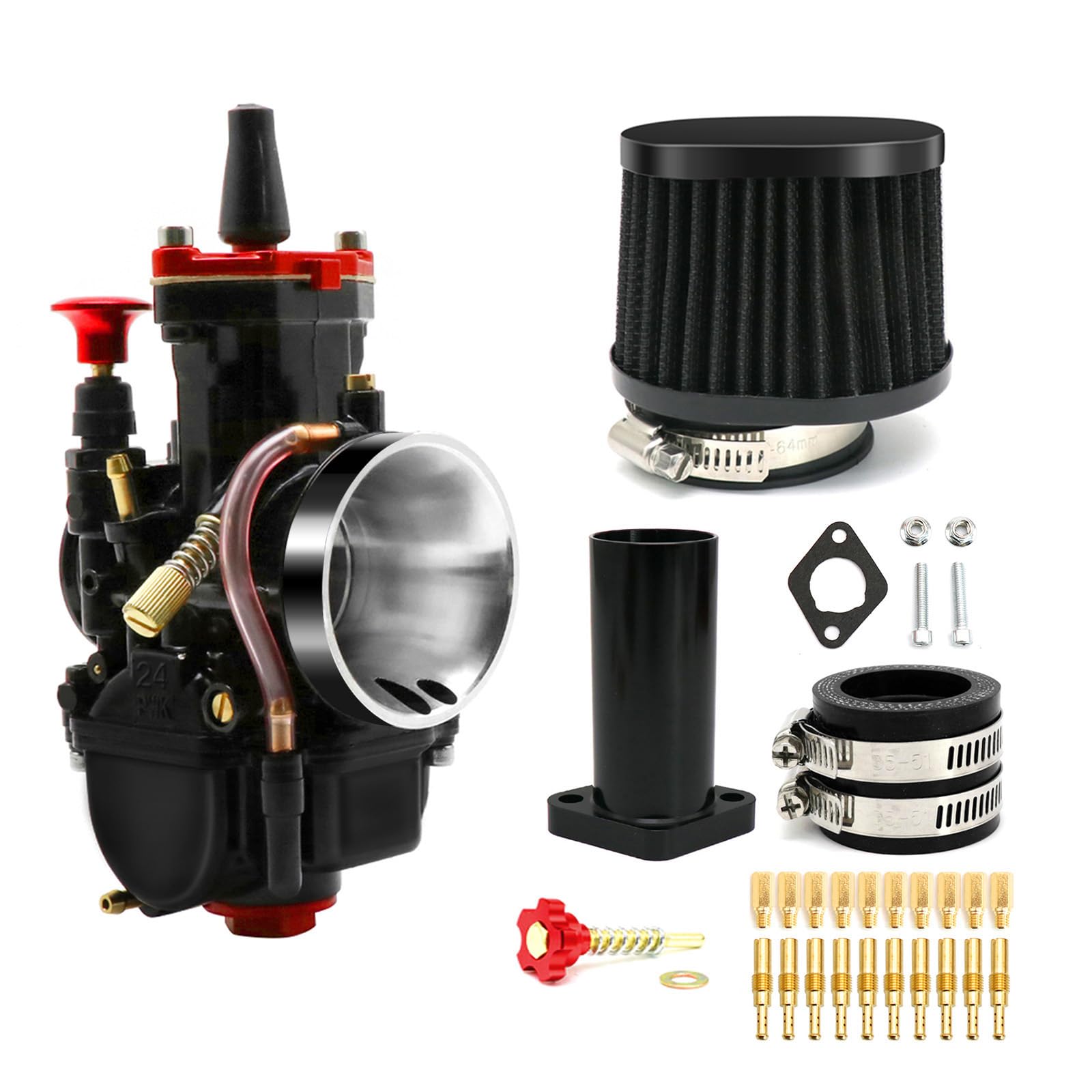 YWLUWEI PWK 26mm Carburetor Kit Universal for 75cc to 125cc 2T 4T Carburetor Air Filter Intake Pipe Manifold Main Jets Idle Jets For Mini Bike Go Kart