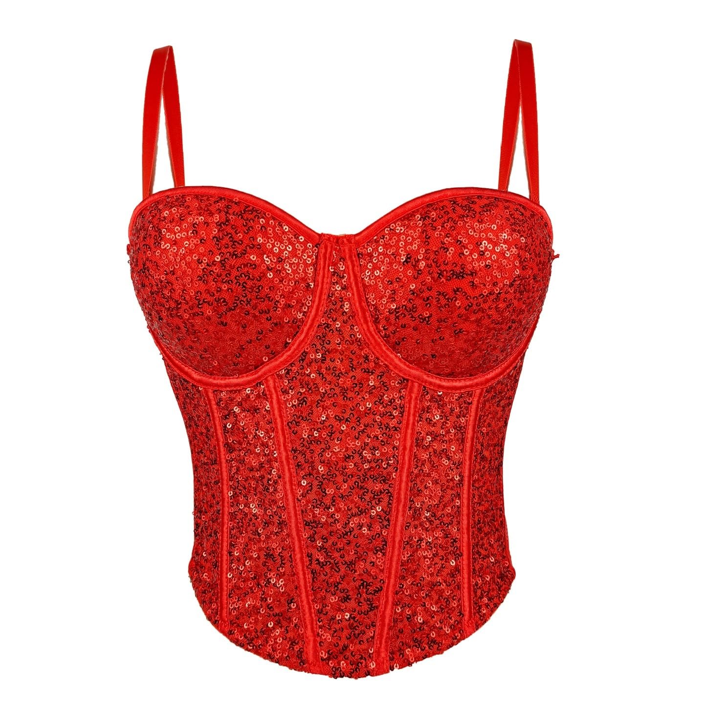 LIUYUYOUGO Sequin Corset Top Women Shiny Glitter Bustier Corset Wedding Party Crop Top Bra Vest Sexy Spaghetti Strap Push Up Corset Top Sparkly Boned Corset Camisole Bodyshaper Red Xs