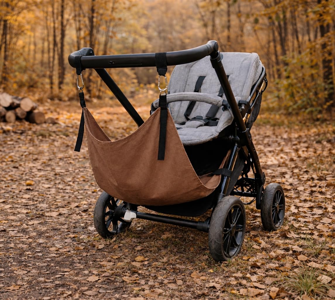 Asiento Auxiliar para Carrito de paseo, Ajustable y Resistente, Compatible con Capazo y Sillita, 50% Algodón 50% Poliéster, MARRON, SIN CINTURON