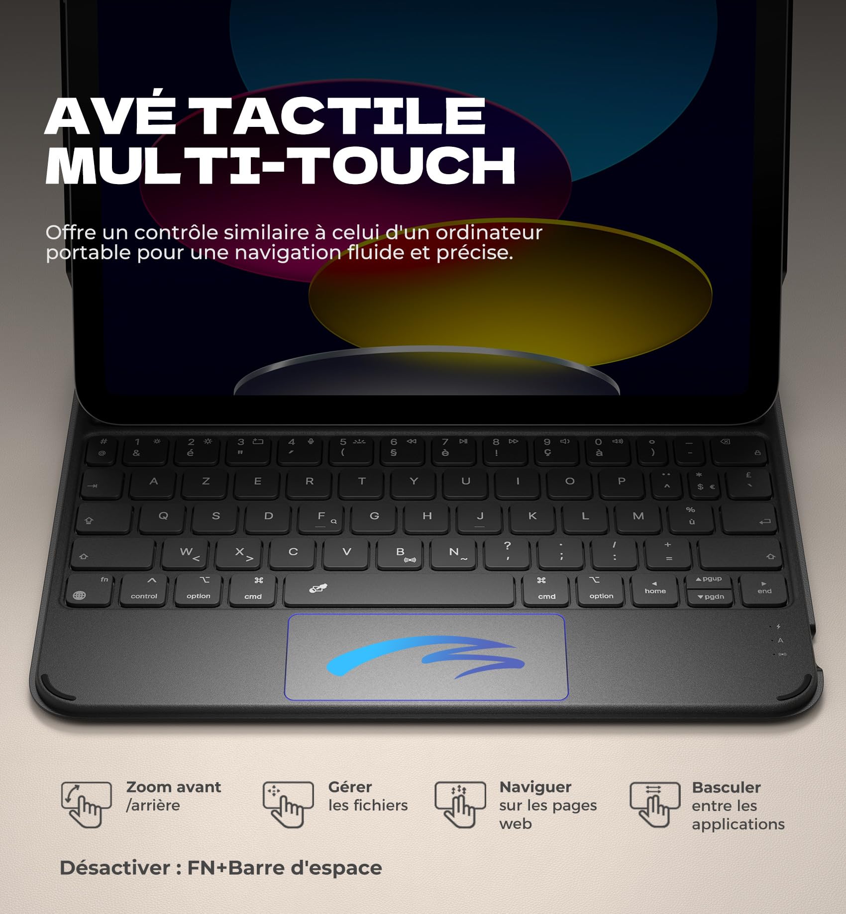 Dexnor Coque Clavier pour iPad 11ème Génération (A16) 11" 2025/10ème Génération 10.9" 2022, Magnétique Ultra-mince Détachable avec Multi-touch Trackpad Rétro-éclairé Porte Crayon, Français AZERTY Noir