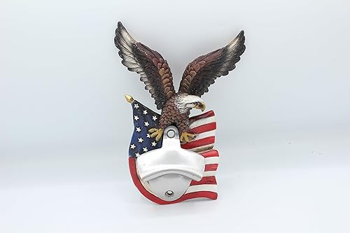 Abridor de botellas montado en la pared con bandera de Estados Unidos patriótico rústico para amantes de la cerveza