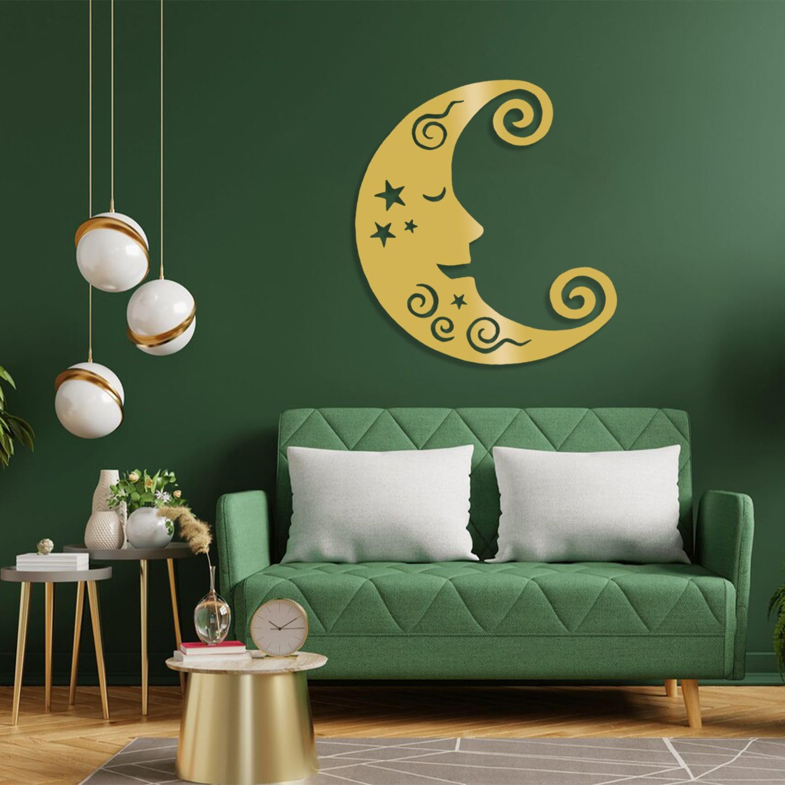 Wanddeko aus Metall Halbmond Mondphasen Boho-Stil zum Aufhängen im Wohnzimmer 105 x 96 cm (41 x 38 Zoll) Gold