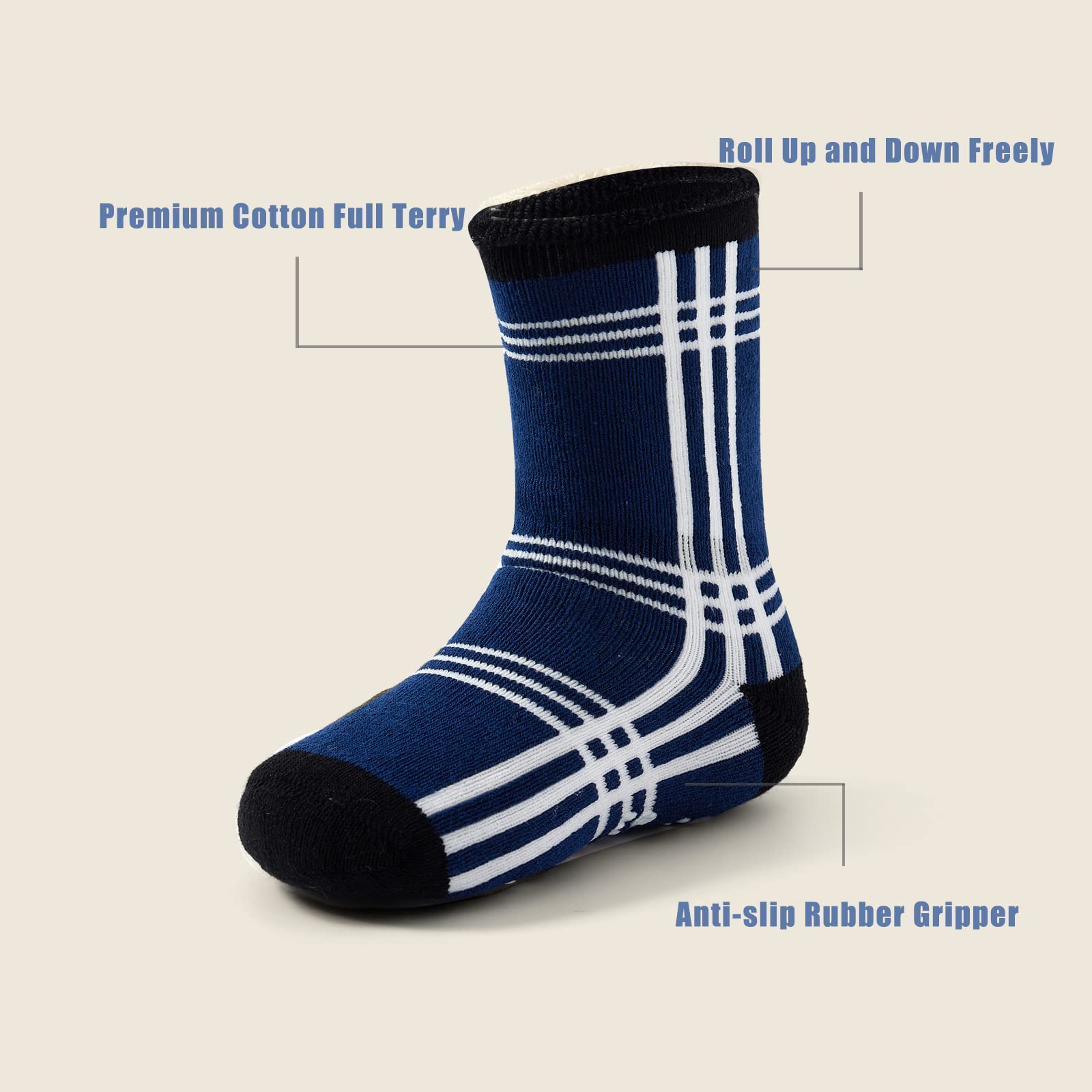 Calcetines antideslizantes para bebé, calcetines gruesos para invierno, calcetines cálidos con apretones para bebé, calcetines de algodón, paquete múltiple de 6 pares