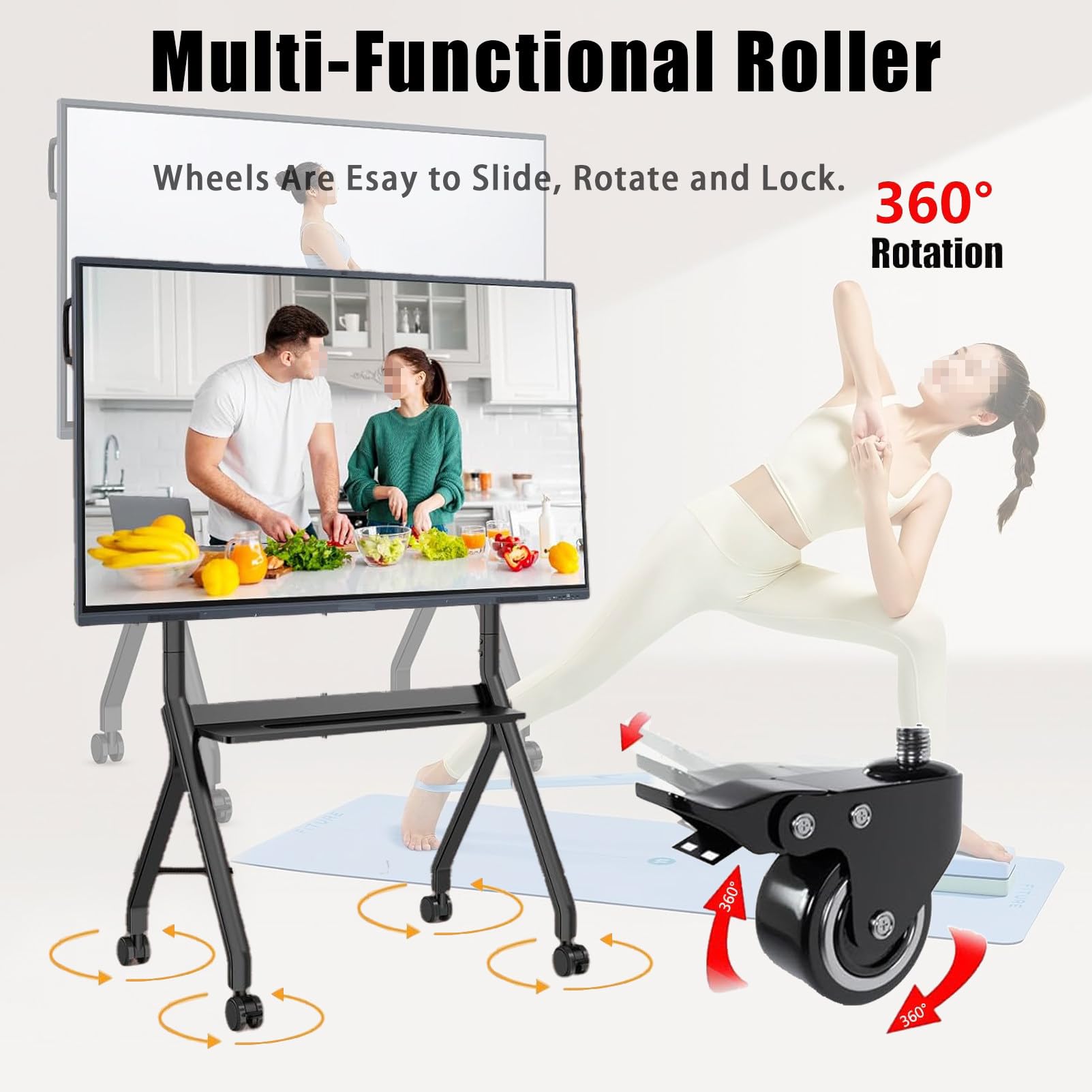 Support TV pivotant universel avec roulettes verrouillables et gestion des câbles, pour loisirs à la maison et divertissement 139,7-254 cm, 254 cm-55 cm