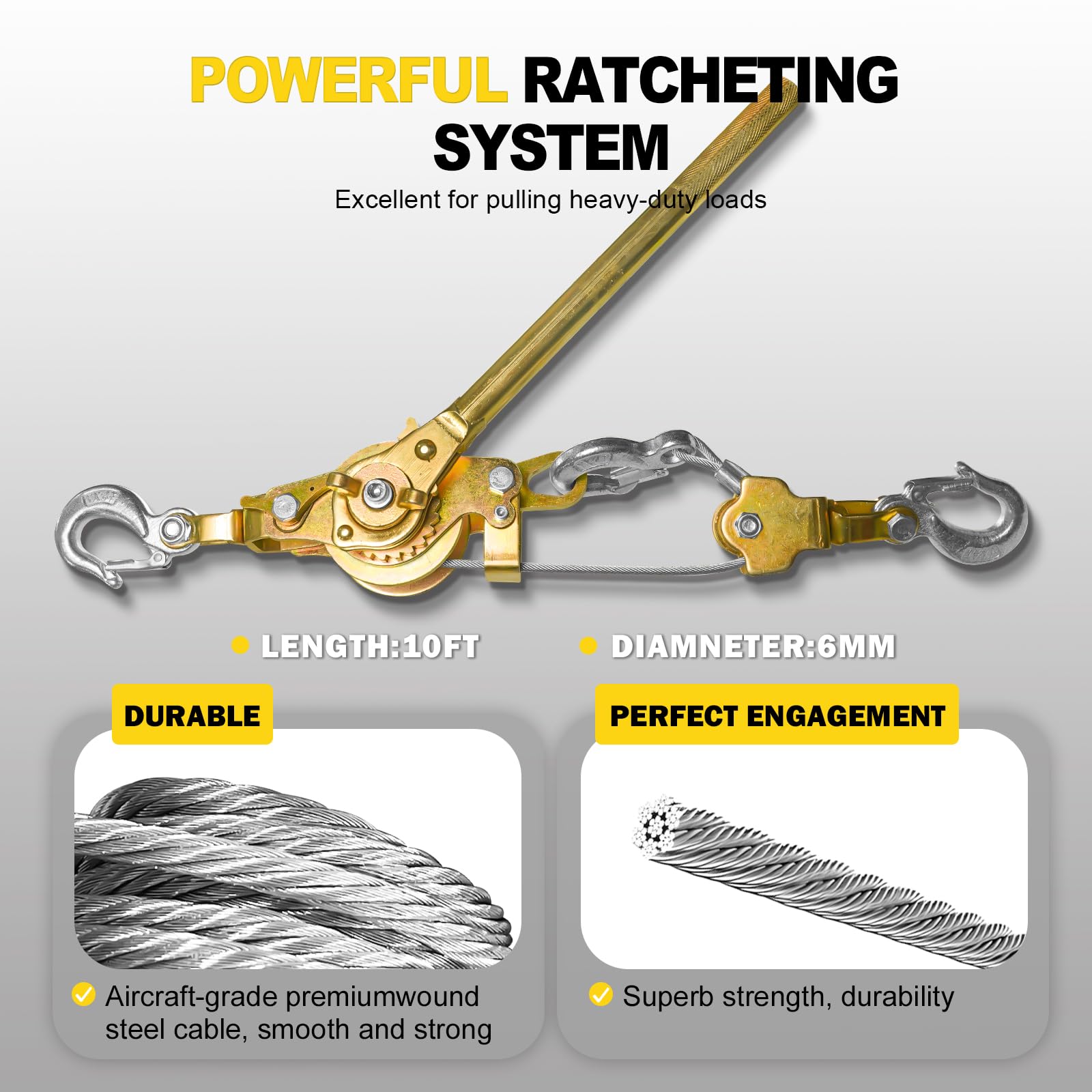 SENKEYFE Come Along Winch - 10FT Heavy Duty Puller -4 SENKEYFE Come Along Winch - 10FT Heavy Duty Puller -4