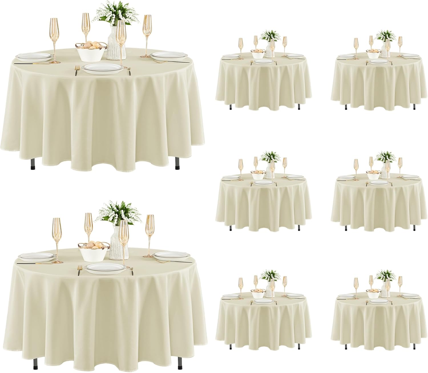 fitable 8 pack round tablecloths: stain resistant wrinkle free circle table clothes, washable reusable polyester table covers for wedding party birthday banquet reception(ivory, 84 inch) ivory 84 in round, 8 pack