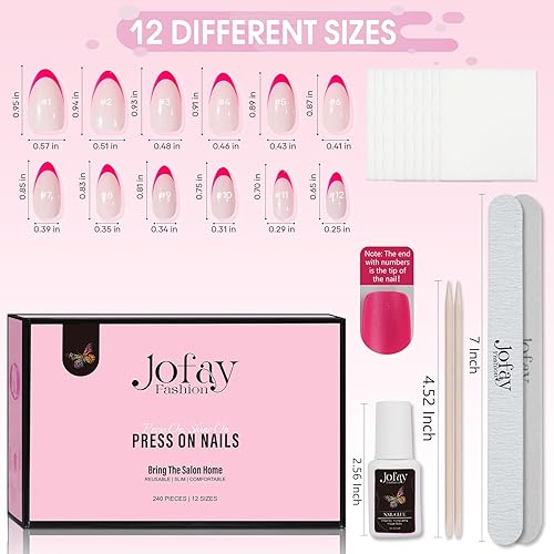 Miniatura 7 de Jofay Fashion - Kit de uñas postizas a presión, 10 paquetes (240 unidades), uñas postizas cortas cuadradas con punta francesa, uñas a presión, de