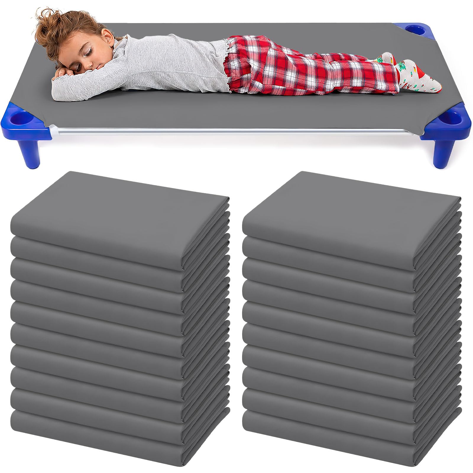 20 Pack Nursery Cot Sheets, Grey 130 x 60 cm Fitted Nap Mat Covers