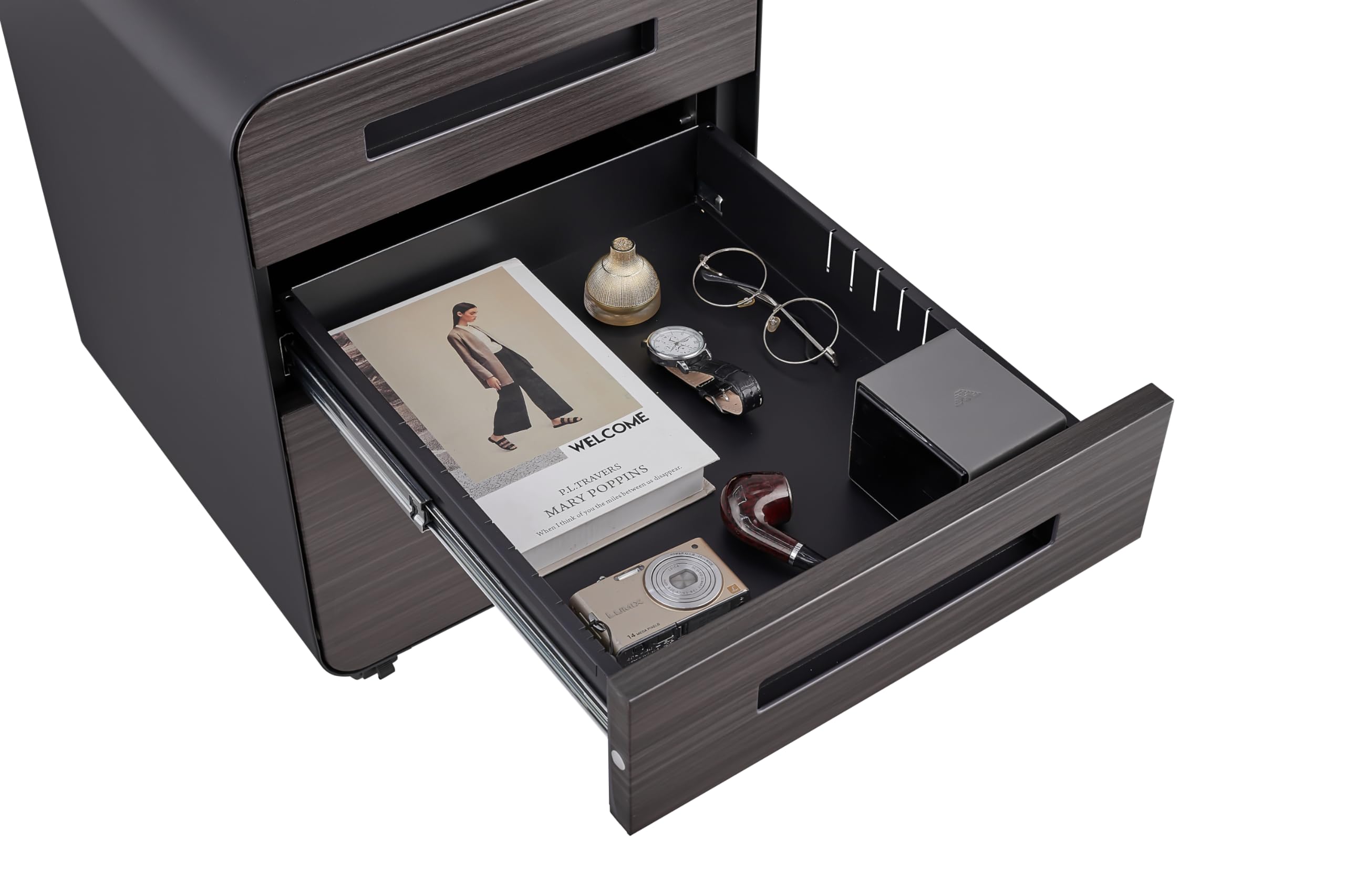 Contenitore a rotelle, mobile con serratura, 3 cassetti, organizer da scrivania, preassemblato, armadietto sottoscrivania, archiviazione da ufficio, per documenti A4/lettere/legali, grigio