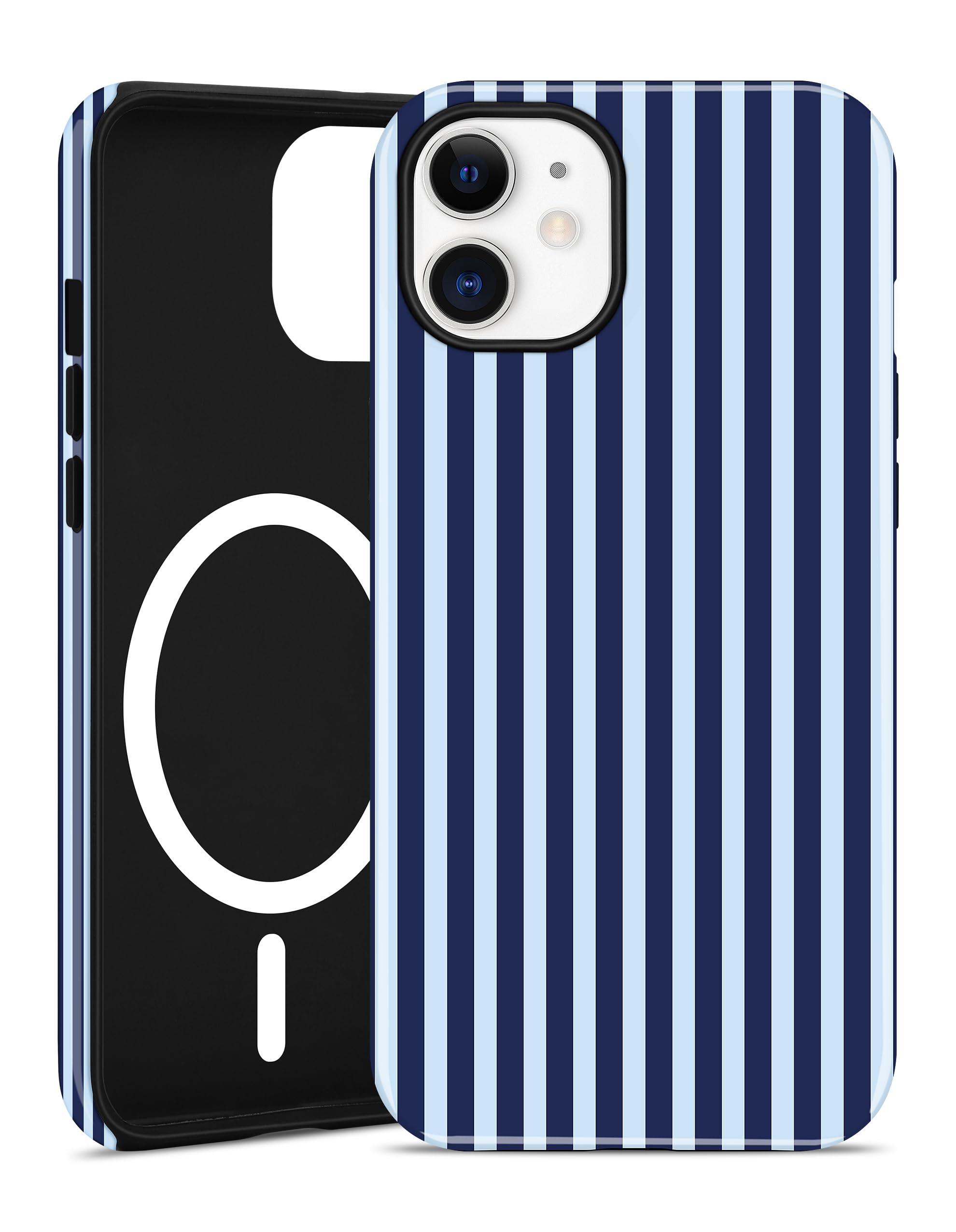 Jusy Handyhülle Magnetische für iPhone 11 Hülle, Aesthetic Gestreifte Muster Motiv Design, Kompatibel mit MagSafe Zweischichtige Stoßfest Bumper Case, Tiefblau