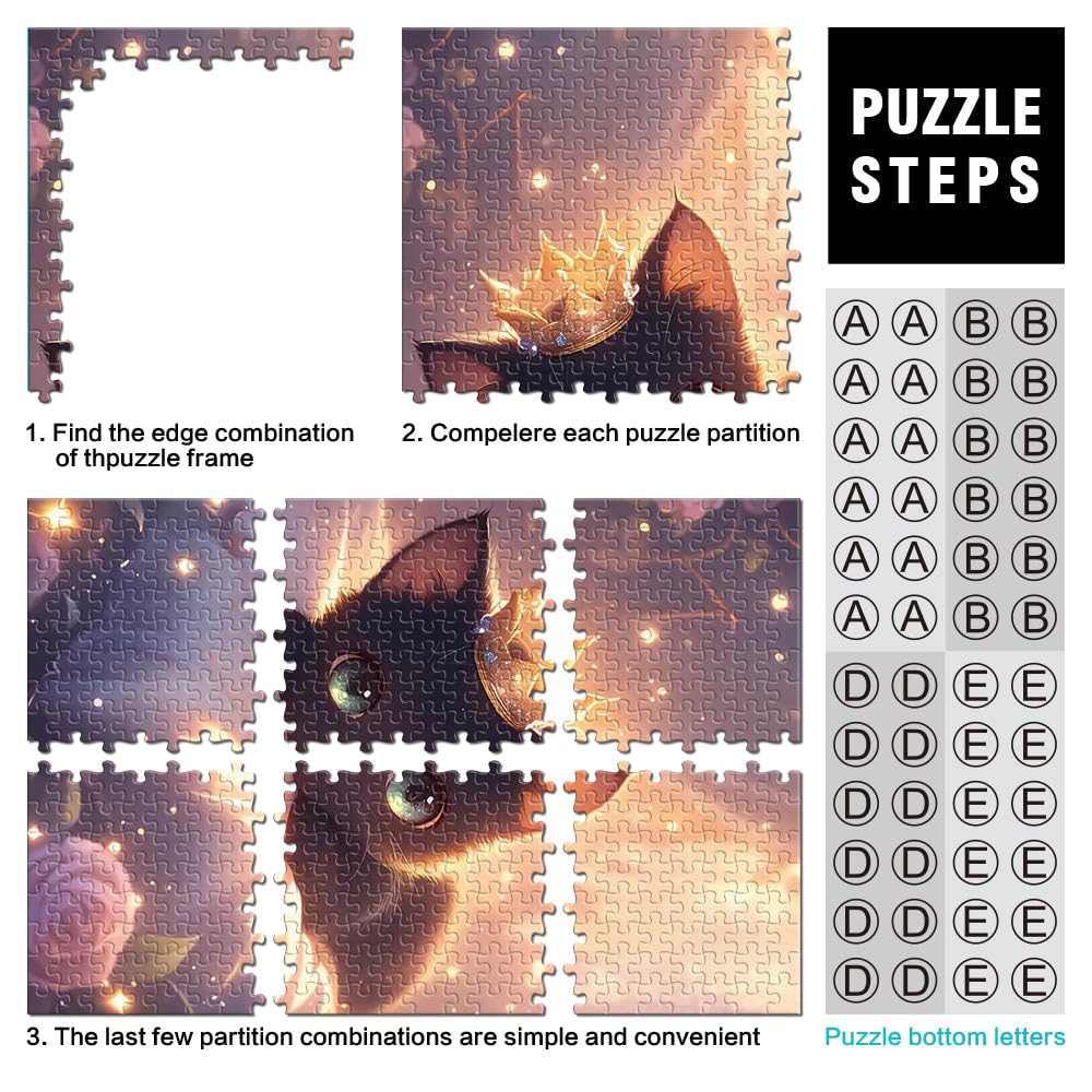 Gattino nero carino con corona Puzzle 2000 pezzi per adolescenti Gioco di famiglia antistress sfida difficile con pezzi completamente interconnessi di forma casuale 70x100cm