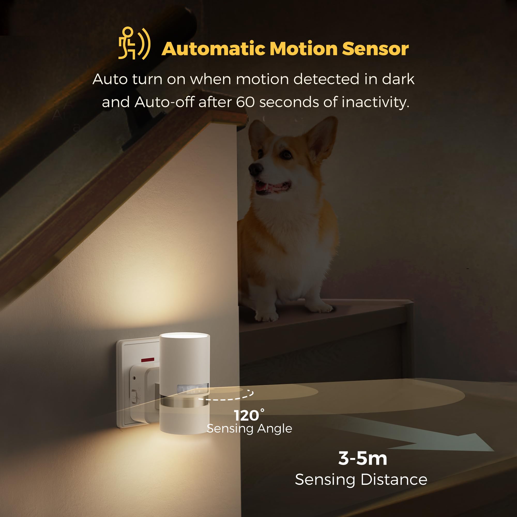 LOHAS-LED Motion Sensor Night Light Plug in, 1 Pack, Motion Sensor Night Light 0-100LM, Auto-Off-ON, 3000K Warm White - Image 2