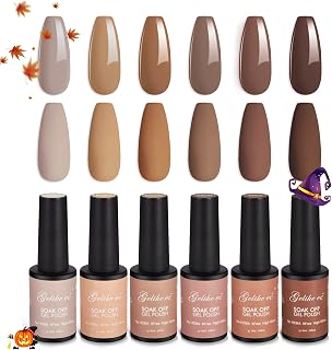 Gelike EC Fall Gel Nail Polish Set,Popular Neutral Nude Brown Nail Lacquer UV Soak Off Gel Non-toxic Cured Required Nail Art DIY Salon Manicure at Home