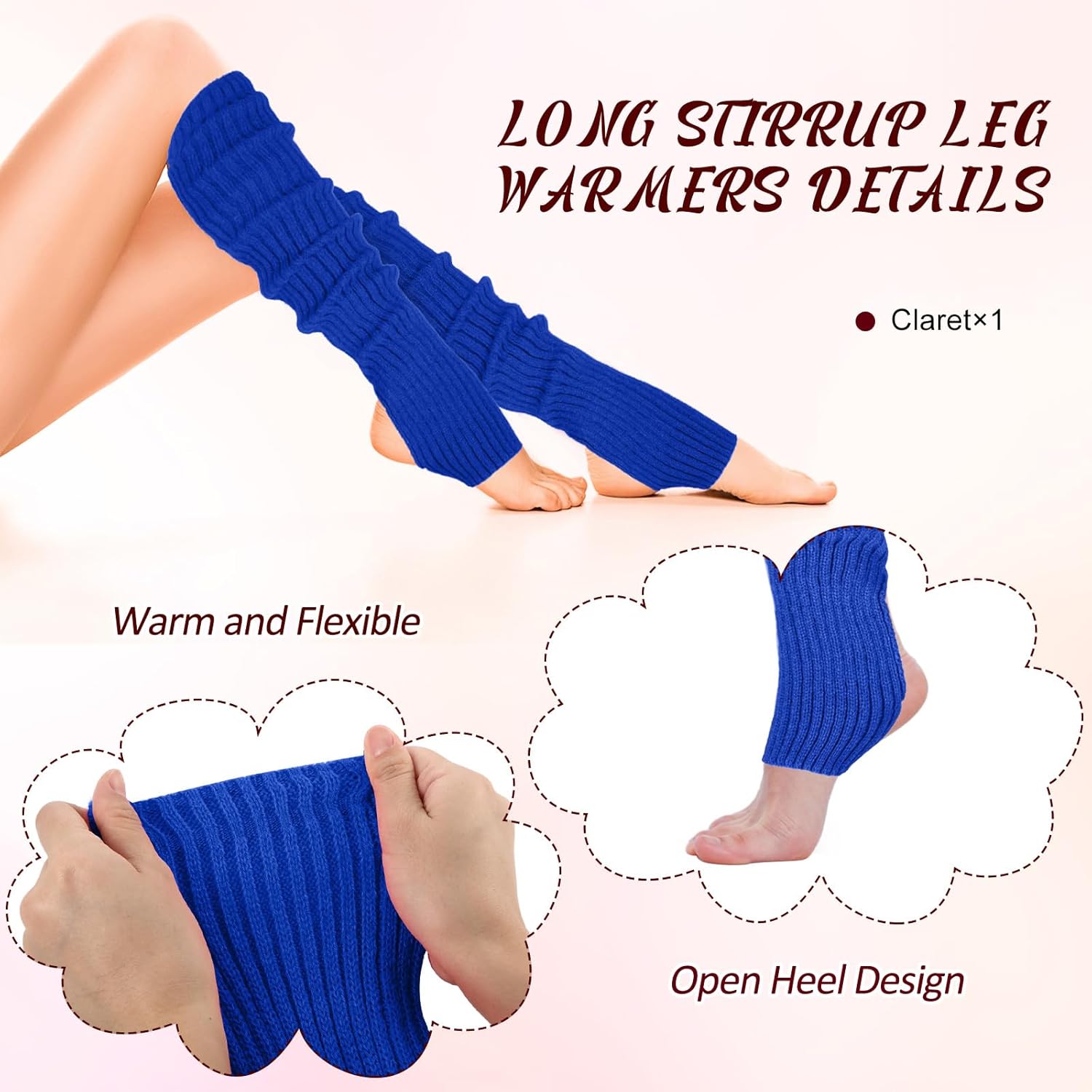 SATINIOR Long Leg Warmers for Women 24 Inch over The Knee Knit Ribbed Leg Warmer Stirrup Yoga 80s Party Dance Ballet Supply - Image 4