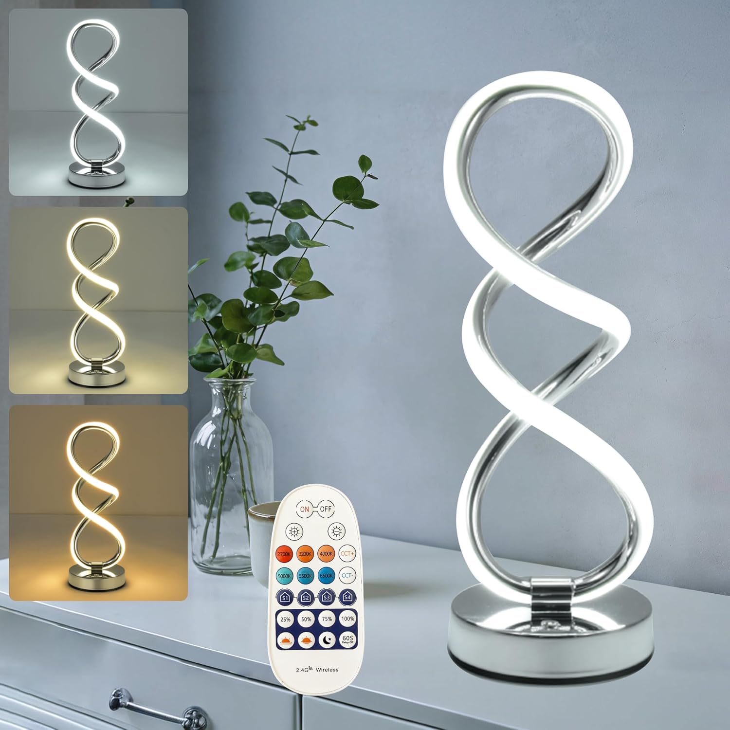 Modern Spiral Table Lamp, Double Helix Touch Dimmable Bedside Reading Lamp for Nightstand, Unique Spiral Design, Night Light for Living Room, Bedroom, Cool Lamp