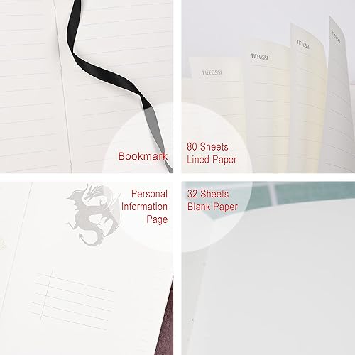 Vista 51 de Dragon - Diario de cuero, cuaderno de tapa dura, diario recargable con cerradura, diario de escritura en papel en línea/en blanco con cerradura