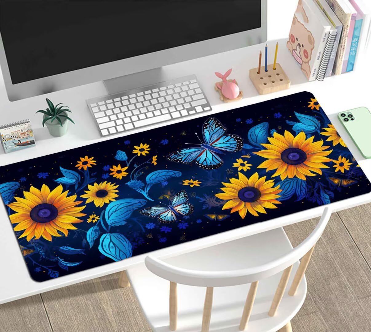 Alfombrilla Ratón XXL Gaming, Alfombrilla Escritorio 900x600x4mm, Mouse Pad Mat XXL Antideslizante, Alfombrilla Raton Base de Goma Tapete Rato Gamer Mousepad XXL para PC, Oficina Butterfly J-134