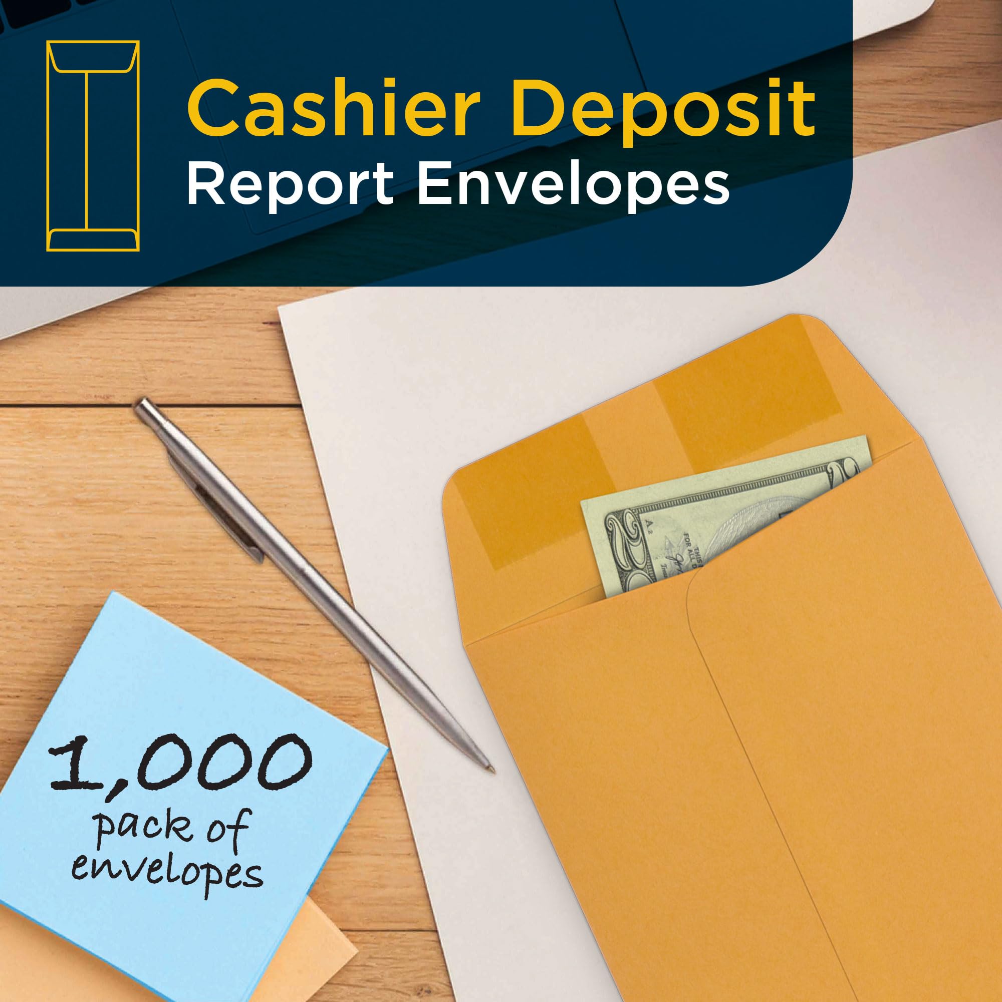 1000 sobres de informe de depósito de cajero - Sobres de efectivo - Caja registradora para pequeñas empresas - Caja registradora para minoristas y restaurantes - Sobres de papel kraft marrón
