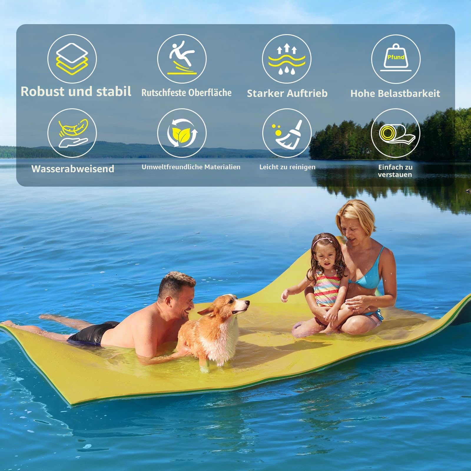 CTSC Schwimmende Wassermatte, Schwimmende Matte, Wassertrampolin für Erwachsene, reißfeste 3-lagigen XPE-Schaummatte, EIN toller Begleiter für Bootsfahrten und Poolspaß