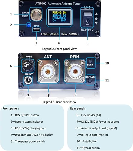 Miniatura 8 de V3.2 ATU-100 EXT - Sintonizador automático de antena para radioaficionado, 1.8-55 MHz, sintonizador SWR bajo, diseño compacto, funciona con equipos
