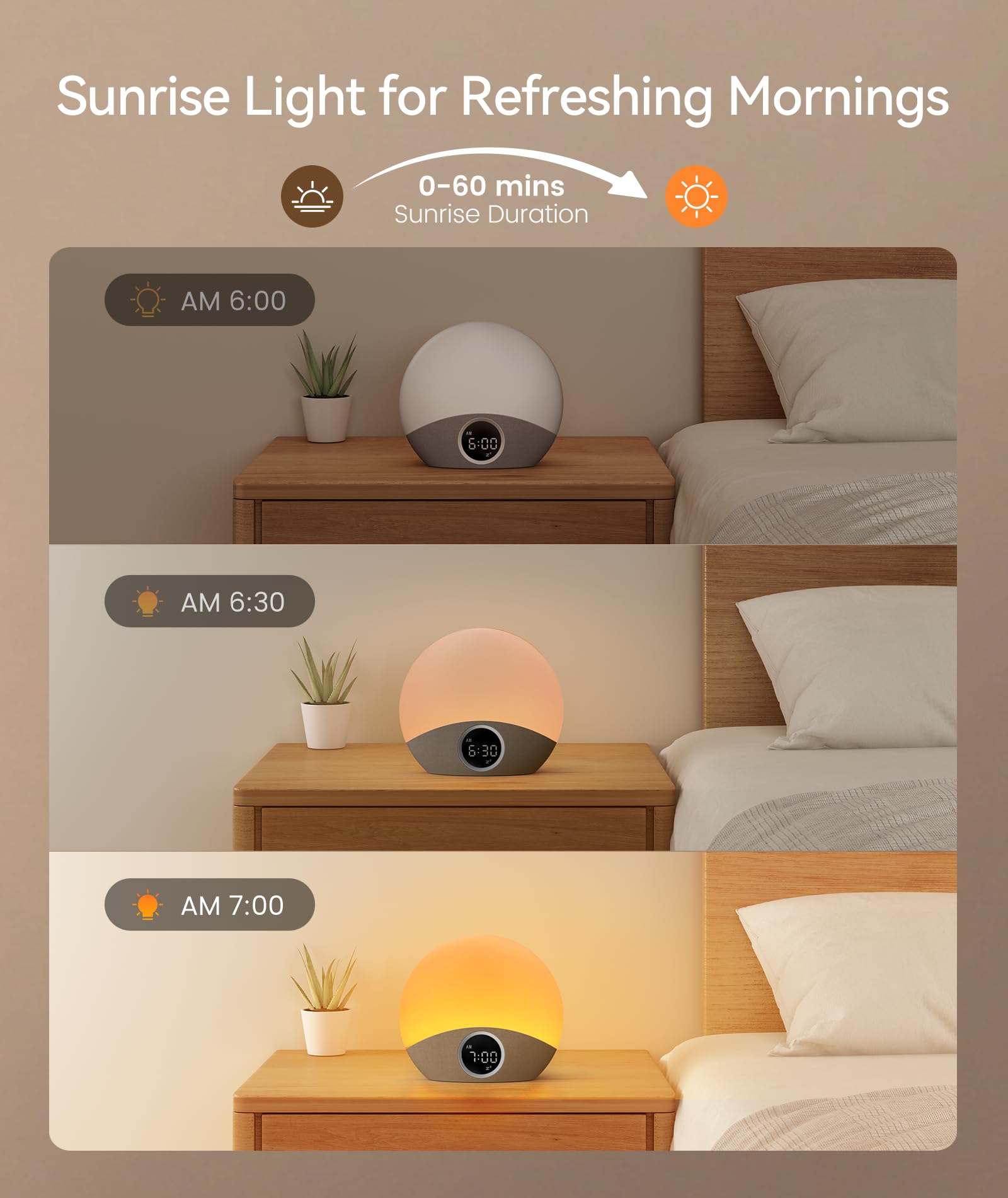 Dreamegg Nite 7 Sveglia Luminosa Alba Macchina Rumore Bianco con 30 Suoni, Sveglia da Comodino con 5 Suoni di Allarme e 8 Colori di Luce Notturna, Funzione Snooze Sveglia per Adulti e Bambini