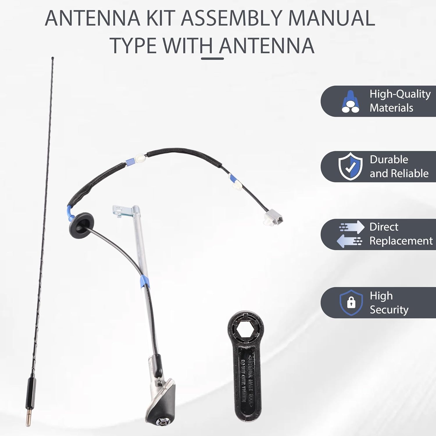 Antenna Kit Assembly Manual Type with Antenna, Ornament, Nut & Base Compatible with 2005-2015 Toyota Tacoma, Replaces OEM #86300-04070, 86309-04110, 86396-04040