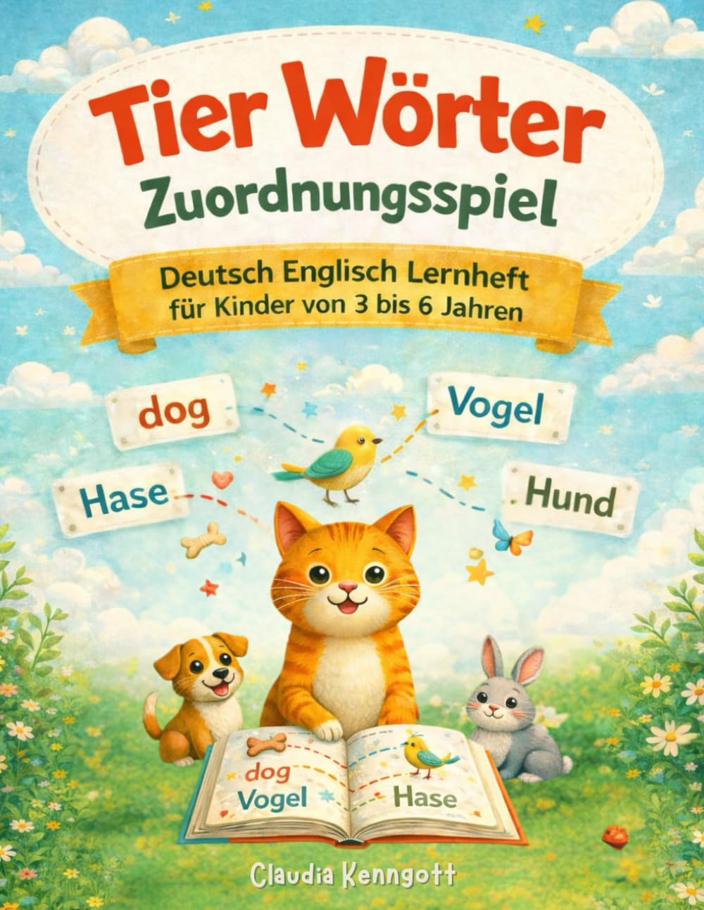 Tier Wörter Zuordnungsspiel: Deutsch Englisch Lernheft für Kinder von 3 bis 6 Jahren