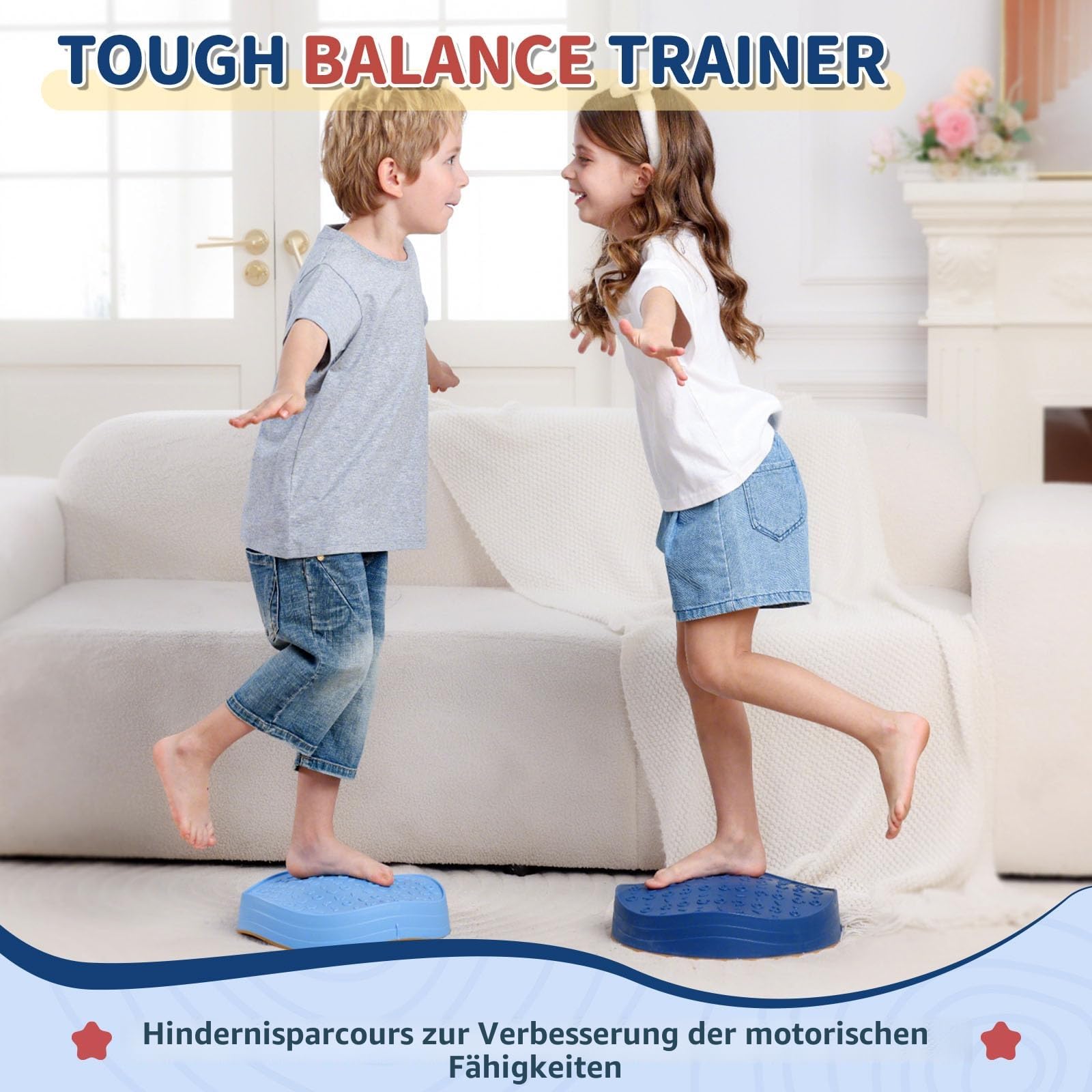 KidBloom Balanciersteine für Kinder, Geschenk Mädchen & Junge 2 3 4 5 Jahre | Rutschfest,5 Stapelsteine, Wasserdichte Tasche, Gartenspielzeug, Sensorik Spielzeug, Ab 2 3 4 5 Jahre