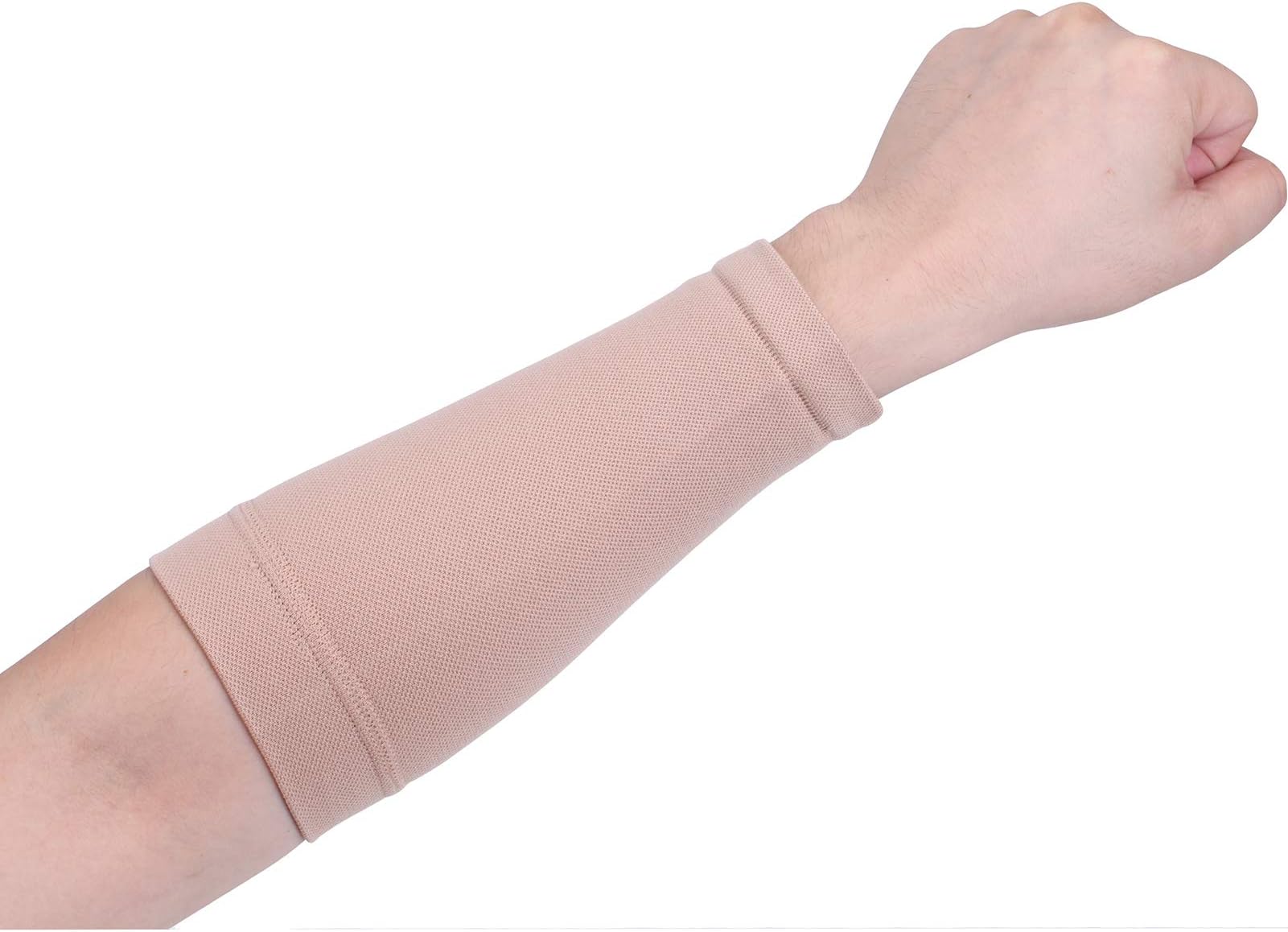 1 Pair Stretchy Forearm Compression Sleeves Arms Warm Tattoo Cover Up Sun Protection Cycling Sleeves Men Women ((Beige, M)