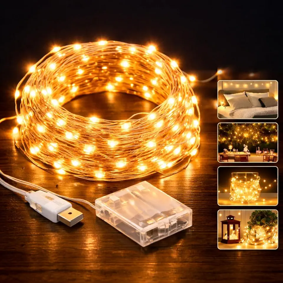 Luz de Fada LED 10m com 100 LEDs em Fio de Cobre Flexível – Iluminação Decorativa Aconchegante para Quartos, Festas, Eventos e Decoração de Ambientes - Litwod