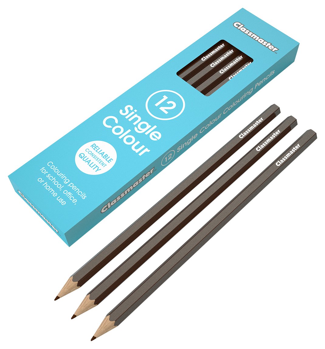 Classmaster Pre-Sharpened Colouring Pencils 12-Piece Box, Standard Full-Size, Dark Brown