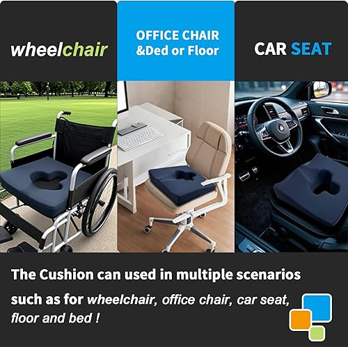 Miniatura 4 de Cojín de asiento de silla de ruedas de espuma viscoelástica de gel, cojines para úlceras, dolor de presión y úlceras, alivia el dolor de ciática y