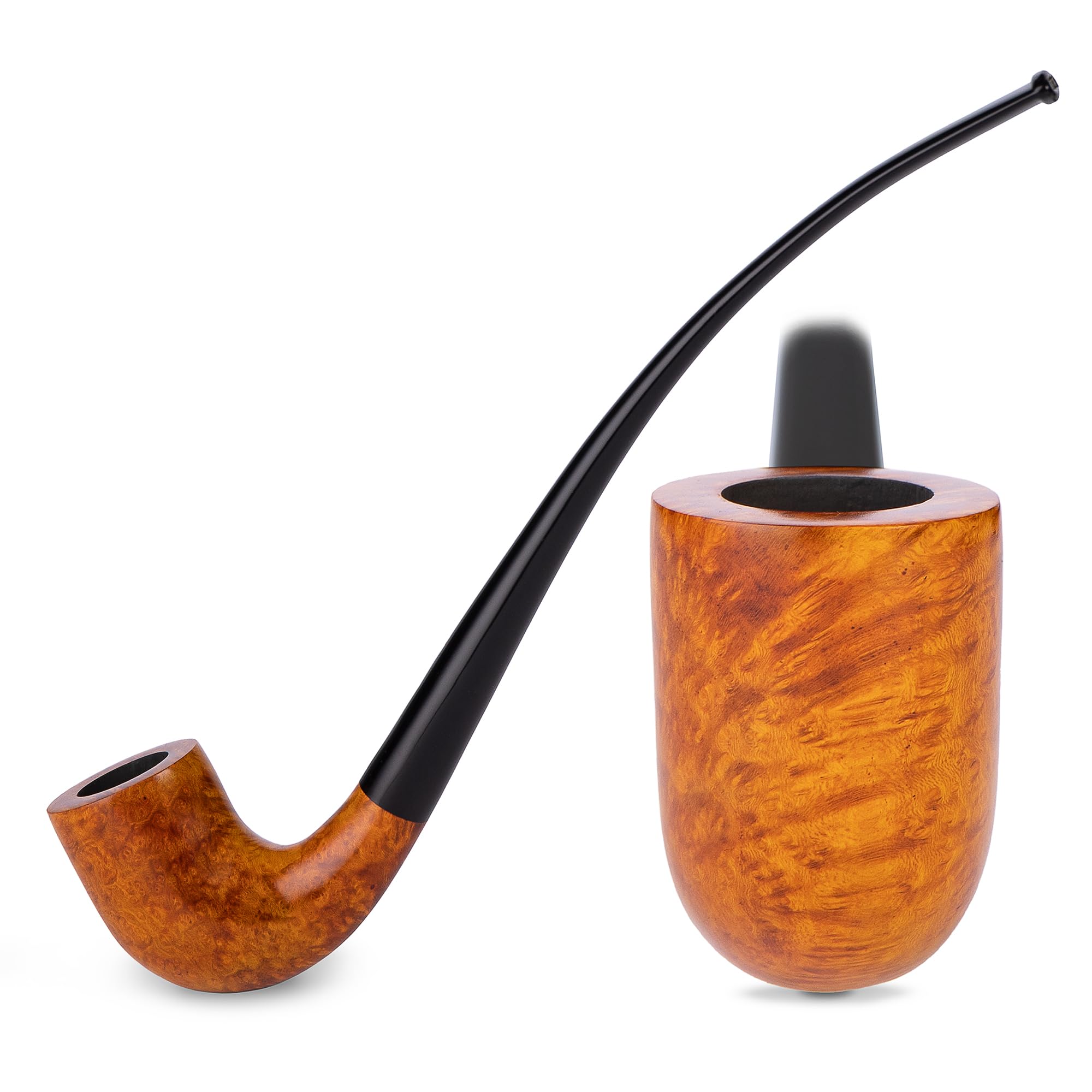 Długa fajka do palenia tytoniu 26 cm | Drewno briar jasnobrązowe | Churchwarden Pipe