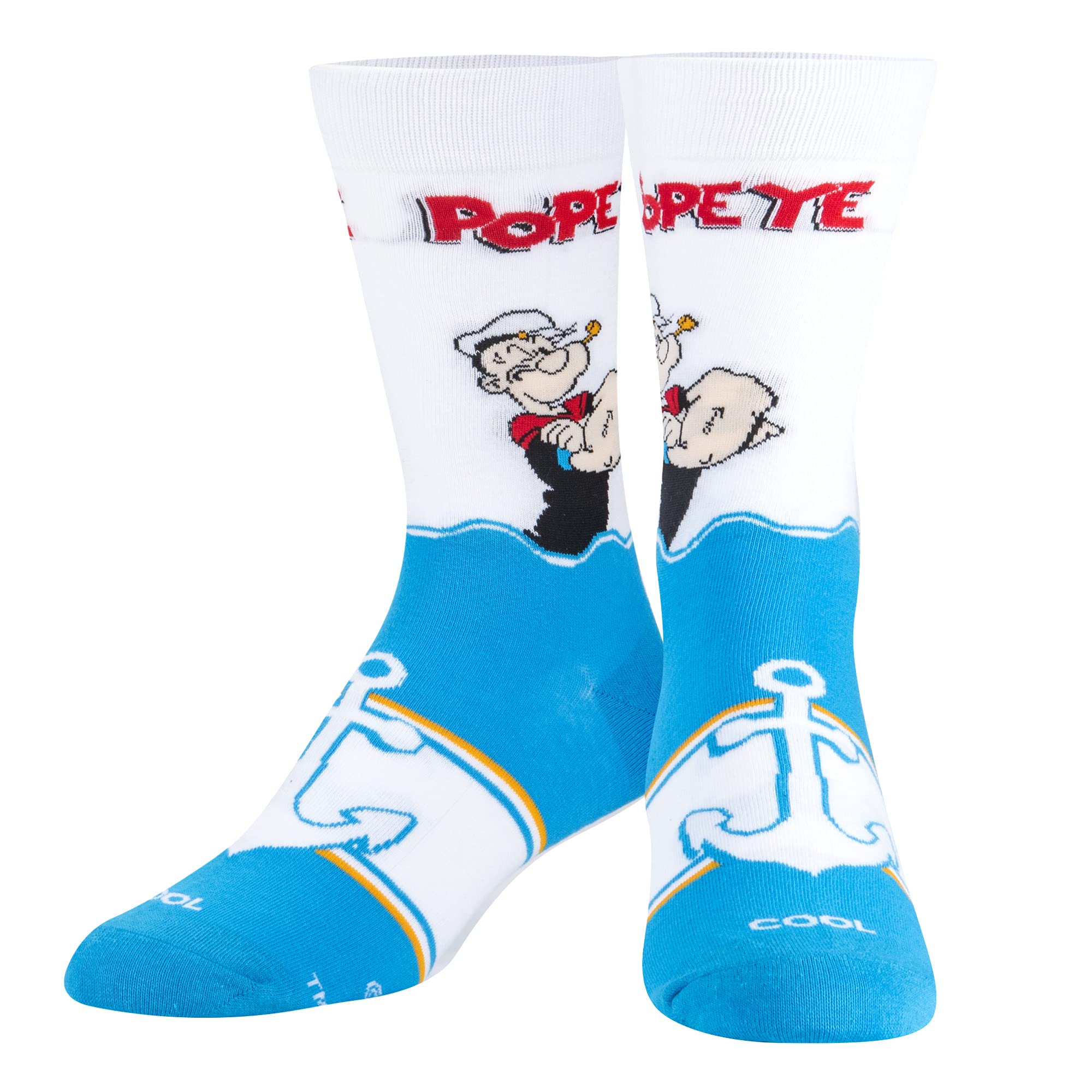 Cool Socks, Popeye the Sailor Man, Mens Womens Crew, Funny Graphic Print, Large