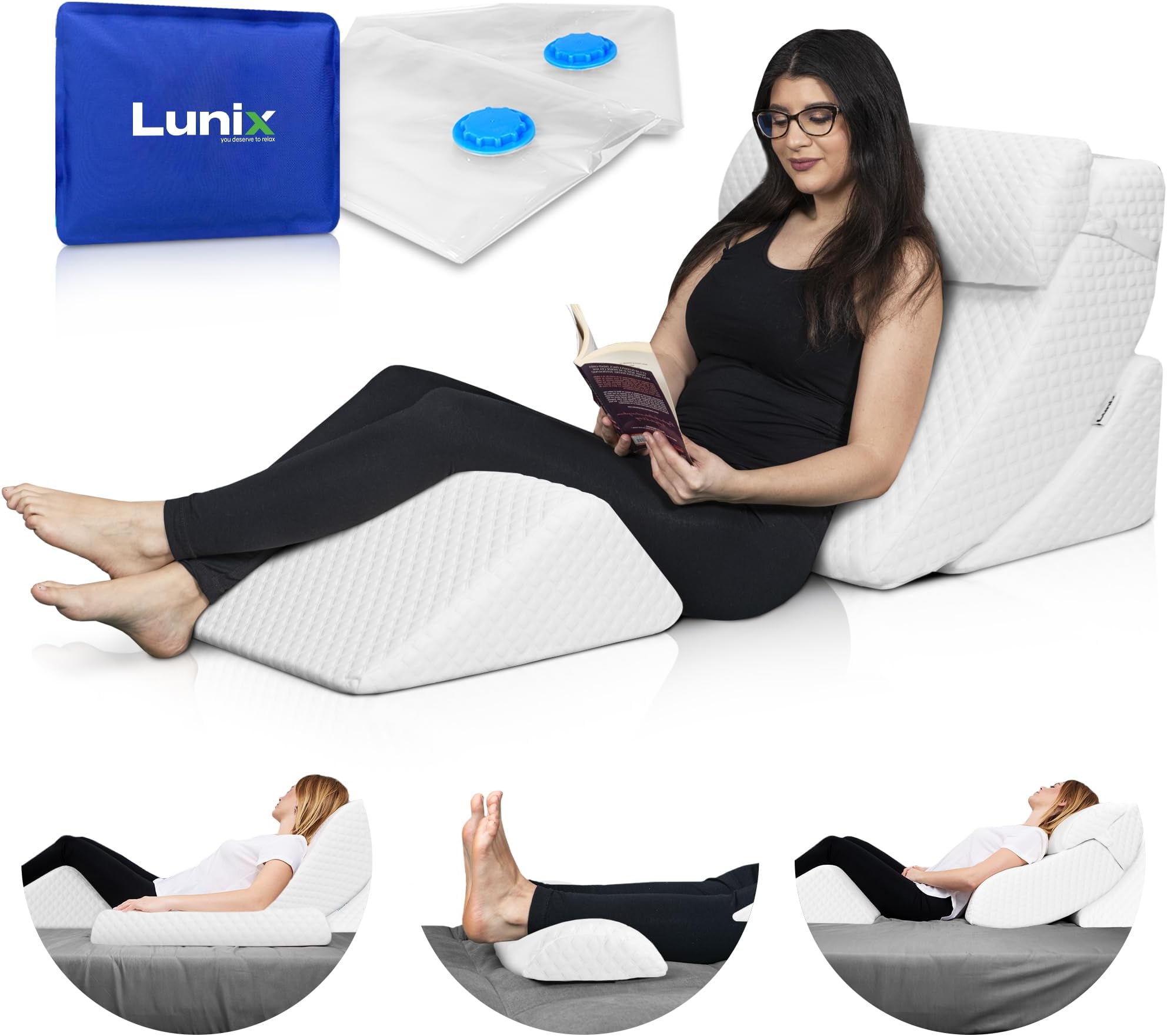 Lunix LX5 4-Piece Support for Shoulder & Upper Body Rest, Orthopedic Bed Wedge Pillow Set, Elevated Memory Foam for Post-Op Recovery & Sleep Comfort, Pebble White