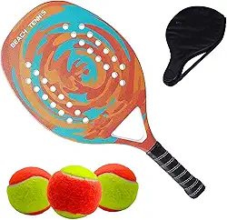 Kit Raquete Para Beach Tennis Profissional em Fibra Carbono Com Capa Protetora e 3 Bolinhas de Beach Tennis Para Iniciantes e Profissionais