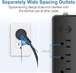 Bande de puissance du protecteur de surpression - 10 FT Cord à longue extension avec 5 Largement AC Sorties 3 USB Ports,Protection de l'éclairage,Flat Plug avec protection contre les surcharges pour la maison, bureau, Dorm Essentials (Noir)