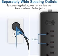 Vista 5 de Regleta protectora contra sobretensiones con USB, cable de 3.9 pies de largo con 5 salidas de CA y 3 puertos de carga USB, extensor de salida