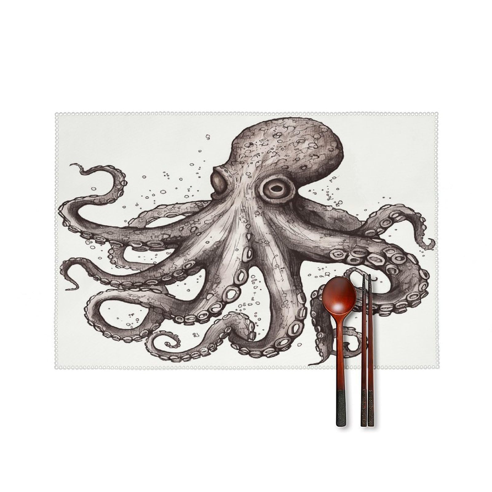 Octopus Placemats Set of 4 Canvas Place Mats Non-Slip Heat Resistant Table Mats Washable Waterproof Placemat Wipeable Tablemats for Kitchen Dining Decor Place Mat