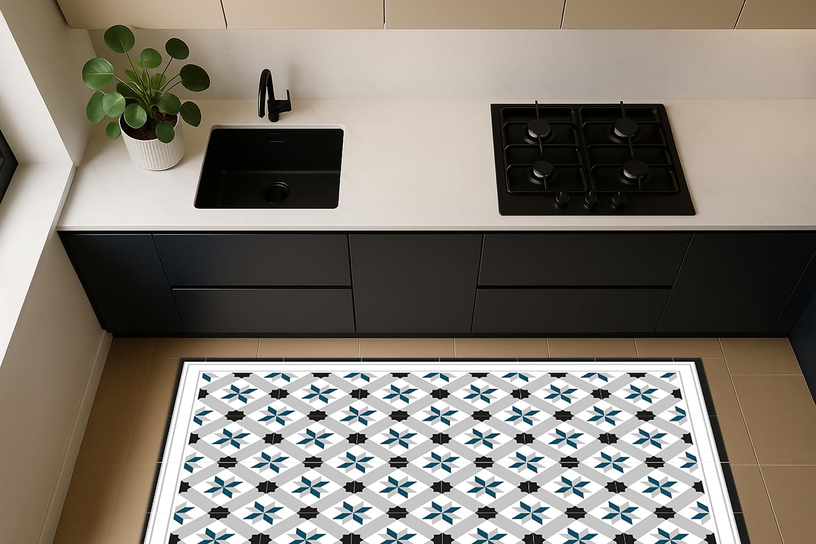 DobleUve Estudio Tapis Vinyle 23 | Noire | 80x200 cm | Cuisine, Salon Antidérapant Antifongique Ignifuge | Enfants, Bain PVC