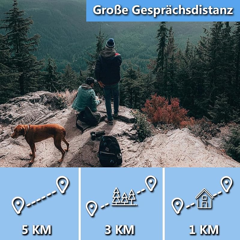 HUNICOM Walkie Talkie Adóvevő 5 km Hatótávval - 16 Csatornás PMR446 Kézi Rádió LED Lámpával, VOX Kéz Nélküli Funkcióval, Kék
