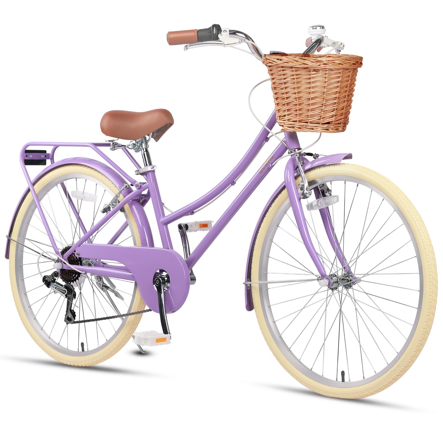 Glerc Missy 26" Pulgadas Bicicleta para Niñas Cruiser Juvenil Adolescente Mujer Bicicleta Híbrida Urbana de 6 Velocidades para Adolescentes de 14, 15, 16, 17, 18, 19, 20 Años con Cesta de Mimbre y